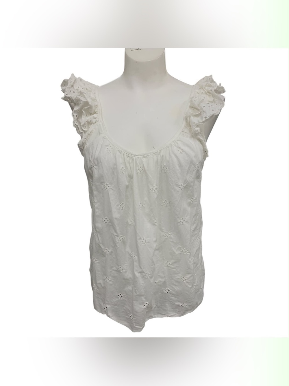 GAP White Eyelet Ruffle Sleeve Tank Size M